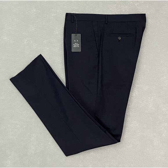 Armani Exchange Men's 42W Dress Pant Flat Front Raw Hem Stretch Wool Black NEW - Picture 1 of 11